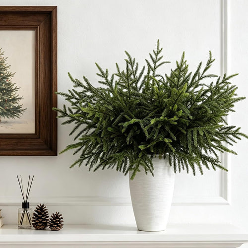 Revheria Norfolk Pine Stems | 12-Pack 24 in Faux Christmas Greenery Branches