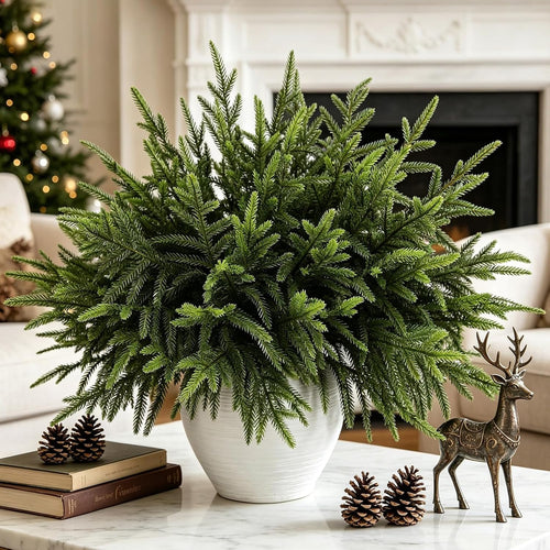 Revheria Norfolk Pine Stems | 12-Pack 24 in Faux Christmas Greenery Branches