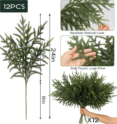 12 pack of 24 in Norfolk pine stems: 16 in of greenery on an 8 in stem